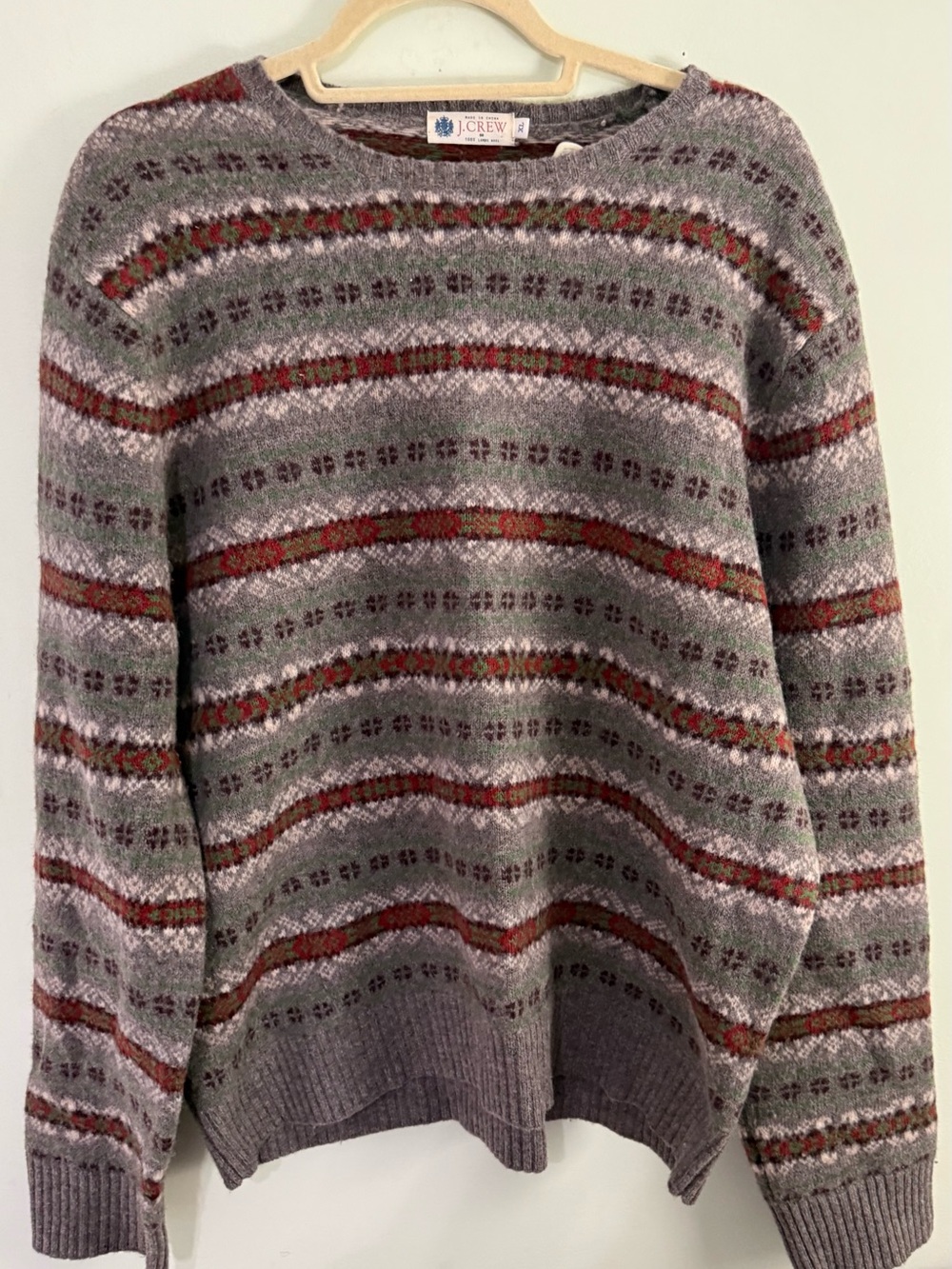 J.Crew 100% Lambswool Fair Isle / Nordic Crewneck Sweater XL
